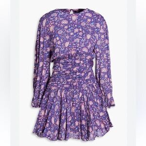 MAJE Roleta Ruched Floral Mini Dress Purple Floral Dahlia print NWT $445 40 L